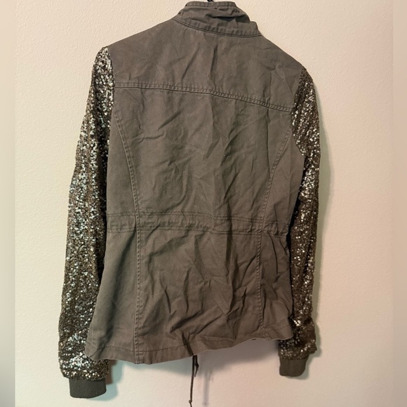 Quinn Gray Utility Jacket with Silver Sequin Sleeves - Picture 2 of 4